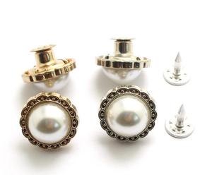 Bottoni in metallo e resina con chiodo singolo, 10MM 12MM 14MM, con texture perla, fiore antico, finitura bronzo dorato e argento liscio, per jeans - Product Image 6