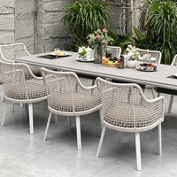 Mobilier moderne de salle à manger d'extérieur combinaison de chaise de table en rotin tressage corde de loisirs pour cour jardin villa terrasse hôtel