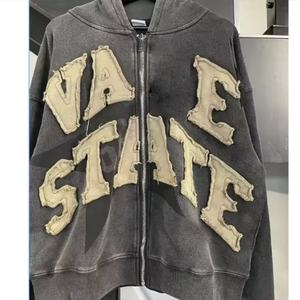 Sudadera con Capucha para Hombre, Estilo Desgastado, Lavado Ácido, Bordada, con Parches, Felpa Francesa, Estampado Digital Desteñido, Diseño Sólido para Otoño - Product Image 2