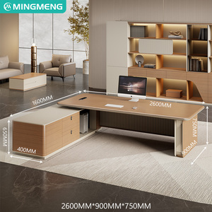 Escritorio ejecutivo moderno de madera con mesa auxiliar - Product Image 1