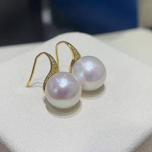 High End Large Size Freshwater Pearl Hook <b>Earrings</b>, 12-13mm Near Round High Luster, Stiletto Heel Design 925 Sterling <b>Silver</b> - Product Image 3