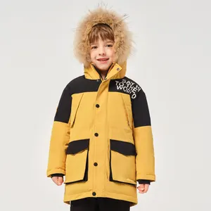 PELLIOT Parker-Jacke Mantel aufdruck mit Pelz Winter Kindergänsedaunen 650 füllung dick warme Kindergänsedaunenjacke