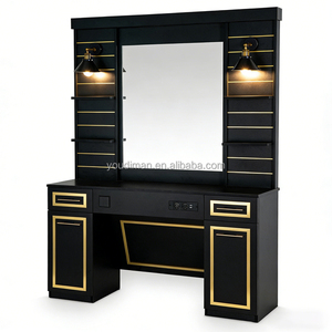 Illuminazione LED Nera e Oro per <span class=keywords><strong>Salone</strong></span> di <span class=keywords><strong>Bellezza</strong></span> e Parrucchiere con Cassetti e Ripiani per Specchi e Sedie da Barbiere - Product Image 3