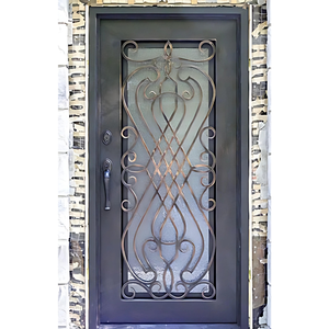 Portes d'entrée traditionnelles en fer forgé Qifan avec panneaux en verre et motifs décoratifs en spirale pour usage extérieur - Product Image 6