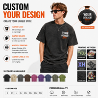 T-shirt en coton ciré vieilli 230 g/m² avec logo imprimé, col ras du cou américain, délavage flocon de neige, manches courtes épaisses