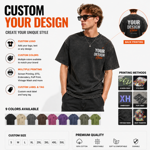 T-shirt en coton ciré vieilli 230 g/m² avec logo imprimé, col ras du cou américain, délavage flocon de neige, manches courtes épaisses - Product Image 3