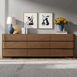 Juego de Muebles de Dormitorio Estilo Americano, Roble Natural Envejecido, Cómodas de Madera con 9 Cajones - Product Image 1
