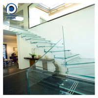 Escalier en verre robuste Prima pour immeuble de grande hauteur, verre trempé courbé et feuilleté, antidérapant, vente chaude