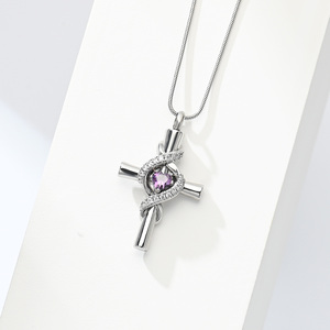 Collar de urna de Cruz infinita de joyería de cremación para cenizas con incrustaciones de corazón colgante de cristal recuerdo regalo conmemorativo para mujeres y hombres - Product Image 3