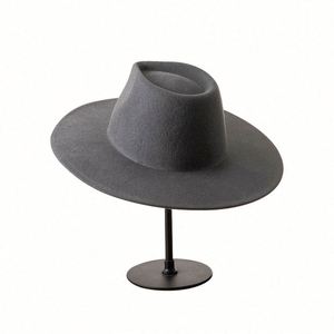 High Quality 100% Wool Winter 9.5cm Flat Wide Brim Australian Wool Felt Fedora Cowboy Hat - Product Image 4