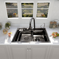 Luxe 304 En Acier Inoxydable Simple Bol Évier De Cuisine Moderne Cascade Pluie Conception Multifonctionnel Ensemble en Noir Fabriqué en Chine