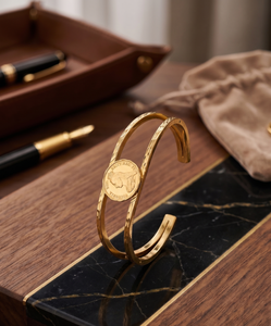 DIVYORO Heritage Coin Emblem Gold Plated Kada for <b>Men</b> Stylish Designer Bracelet Premium Gold Finish Open Cuff Fashion Jewelry - Product Image 3