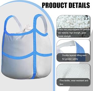 Heavy Duty Woven <b>Polypropylene</b> Bulk <b>Bags</b> with Double Lifting Loops, Duffle Top and Reinforced X-shaped Flat Bottom Support - Product Image 2