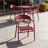 Chaise de salle à manger d'extérieur empilable en aluminium avec accoudoirs, structure métallique, pour bistrot, café, terrasse, jardin, restaurant