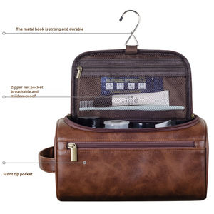 Sac de maquillage de taille moyenne, résistant à l'eau, fermeture éclair, poignée souple, en cuir PU pour sac, rangement multifonctionnel - Product Image 2