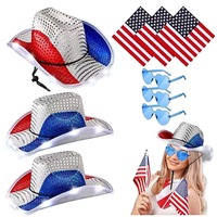 Caldo Led paillettes rosso bianco e blu cappello da Cowboy July 4 bandiera americana scintillante luce cappello da Cowboy per donna uomo