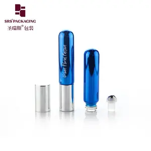 6ml Metal Effect Customize Shiny Blue Coating Glass Essential Oil Bottle Roller Ball