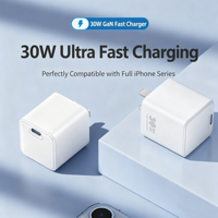 Cargador Rápido GaN de 30W con Puerto Único PD 3.0 PPS USB C, Enchufe para EE. UU., UE, Reino Unido y China, para iPad, Laptop y Teléfonos 16, 15, 14 Pro Max