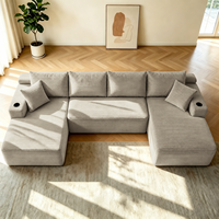Canapé modulaire en velours côtelé moderne en forme de U, compressé sous vide, sans structure, sans assemblage, avec porte-gobelets, pour salon