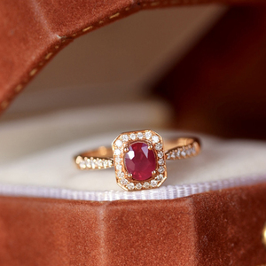 Aazuo – ensemble de bijoux en or rose massif 18 carats, rubis naturel, diamants véritables, collier et bague carrés, cadeau pour femme, fête de fiançailles - Product Image 2