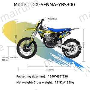 Moto tout-terrain de taille standard YBS 300cc, 4 temps, monocylindre, motocross, rapport de compression <span class=keywords><strong>11</strong></span>:1, 6 vitesses, jaune + bleu - Product Image 2