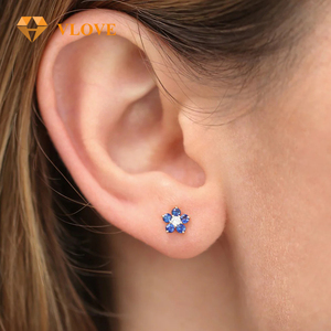 VLOVE Bijoux de luxe pour femmes Boucles d'oreilles en forme de rubis et de fleur en diamant avec saphir émeraude 14K - Product Image 4