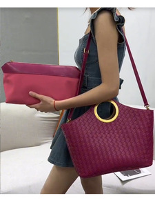 Kadın moda boy dokuma el el çantası yuvarlak kolu ve uzun çıkarılabilir kayış bayanlar 2 parça Set çanta ile Guangzhou - Product Image 5