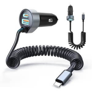 Caricabatterie da Auto 65W PD Super Veloce con Cavo a Spirale 3-in-1 <span class=keywords><strong>Adattatore</strong></span> per <span class=keywords><strong>Accendisigari</strong></span> (2 Type-C 1 <span class=keywords><strong>USB</strong></span>) - Product Image 2