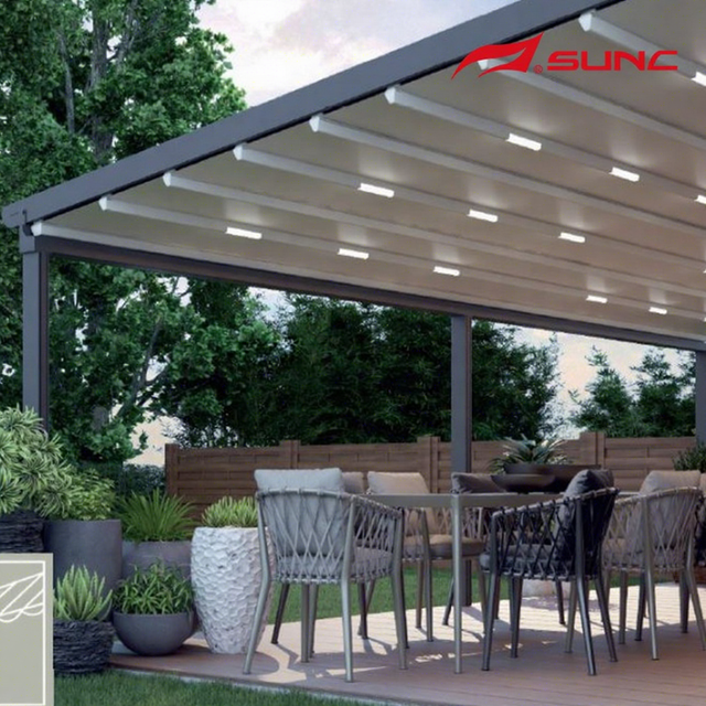 SUNC 6x5M Folding Patio Waterproof Motorized PVC Fabric Roof Pergola Retractable Awning and LED Light