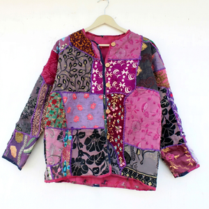 Women <b>Quilted</b> Chiffon Patchwork Jacket Vintage Colorful Embroidery Outerwear Loose Fit Boho Relaxed Coat Windproof Eco-Friendly - Product Image 1