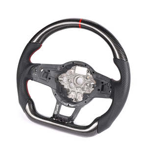 Volant en fibre de carbone véritable pour Volkswagen VW <span class=keywords><strong>Golf</strong></span> <span class=keywords><strong>7</strong></span> R Mk7 <span class=keywords><strong>GTI</strong></span>, avec surpiqûres rouges ou bleues et bande supérieure, en stock aux États-Unis - Product Image 2
