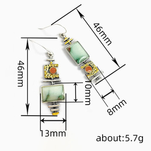 Orecchini pendenti vintage bicolore con turchese simulato irregolare per donna, gioielli artistici alla moda - Product Image 4