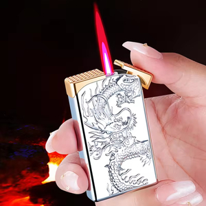 Encendedor inflable alimentado por fuego doble con patrón de grabado, llama a prueba de viento, encendedores de cigarros de cigarrillos directamente, regalos de negocios - Product Image 2