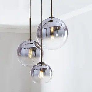 15Cm 20Cm 30Cm Rokerige Grijze Gouden Bal Ronde Cirkel Moderne Bal Led Kroonluchters Voor Eetkamer