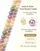 Perles lisses en coquillages multicolores de 6 mm et 8 mm, tons bonbons, pour la fabrication de bijoux, bracelets, boucles d'oreilles, fournitures de bricolage en gros