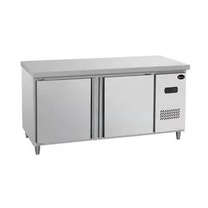 Undercounter Kulkas 2 Pintu Baja Antikarat 1.5M 1.8M, Freezer Kulkas Meja Kerja Restoran dengan Roda