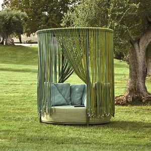 Mobili da giardino divano letto rotondo con baldacchino giardino intrecciato corda rotonda lettino da sole corda rotonda reclinabile struttura in metallo in alluminio