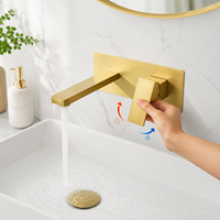 Robinet de lavabo mural en laiton doré brossé, mitigeur carré à levier unique encastré, pour projets hôteliers modernes, fournisseur OEM