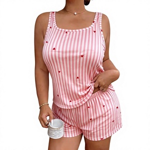 Women Jersey 2-Piece Lounge Set Sleeveless V-neck Cami Shorts Floral Print Summer Wear Breathable Cozy Elegant Luxury Robe - Product Image 3