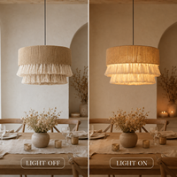 Lustre en macramé en coton bohème fait main avec franges, design écologique pour mariage, restaurant, décoration de la maison