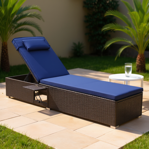 Outdoor PE Rattan Chaise Lounge Navy 6 Level <b>Backrest</b> Sun Lounger Outdoor Furniture - Product Image 2