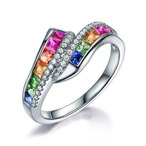 Anello con fascia in pietre preziose colorate per donna, elegante regalo di anniversario, gioiello da dito - Product Image 1