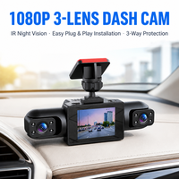Caméra de tableau de bord de voiture à 3 objectifs, enregistreur de conduite Full HD 1080P avec vision nocturne, enregistrement en boucle, écran IPS 2,0 pouces, capteur G, facile à installer