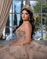 Robes de Quinceañera de luxe MQ228, couleur champagne brillante, appliques, paillettes superposées, personnalisées, pour fête d'anniversaire formelle