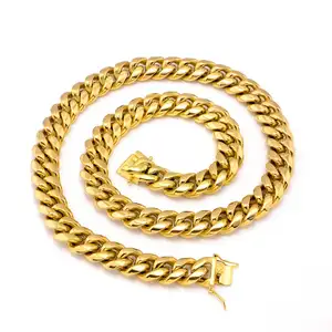 Gioielli placcati oro Hip Hop all'ingrosso bracciale con catena cubana in acciaio inossidabile bracciale placcato oro da uomo Miami Cuban