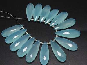 Par de Pendientes Largos Facetados de Calcedonia Azul Agua en Forma de Lágrima 30x10MM, Cuentas Sueltas, Joyería Hecha a Mano, Mayorista Certificado PME - Product Image 3