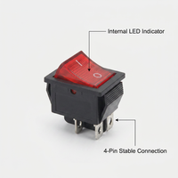 Interrupteur à bascule éclairé KCD2 250 V CA 16 A à 4 broches avec LED rouge pour chauffage électrique, idéal pour machine de test