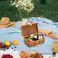 Panier de pique-nique rectangulaire en rotin marron pour enfants, mignon, en plastique, style vintage, écologique, avec poignées métalliques, pour la vente au détail et en gros