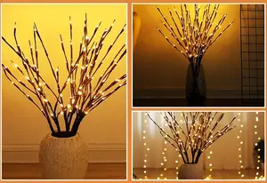 Lámpara de rama de árbol de sauce alimentada por batería, decoración de habitación, iluminación de vacaciones, 20 LED