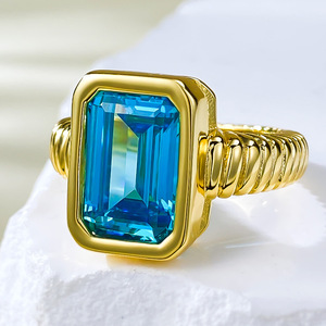 Nuovo anello Color tesoro blu Navy da donna, rettangolare 8*12, anello d'argento S925 europeo e americano - Product Image 1